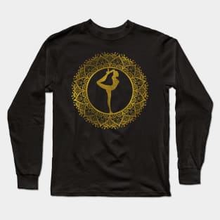 Yoga Asana Symbol in Gold Mandala Long Sleeve T-Shirt